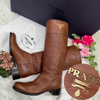 プラダ(PRADA)のPRADA プラダ レディース レザー 23cm ロングブーツ ロゴ金具(ブーツ)