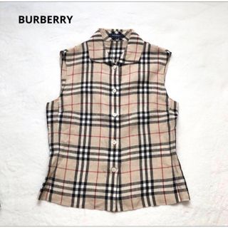 バーバリー(BURBERRY)のレア　BURBERRY バーバリー　リネン　シャツ　チェック　ノースリーブ　40(シャツ/ブラウス(半袖/袖なし))