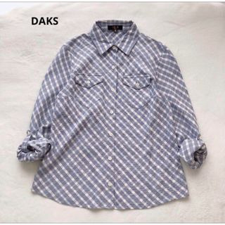 ダックス(DAKS)のDAKS GOLF ダックス ゴルフ　チェック　シャツ　ポケット　パープル　M(シャツ/ブラウス(長袖/七分))