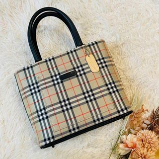 バーバリー(BURBERRY)の美品＊バーバリー ハンド トートバッグ ロゴ ノバチェック レザーキャンバス(ハンドバッグ)