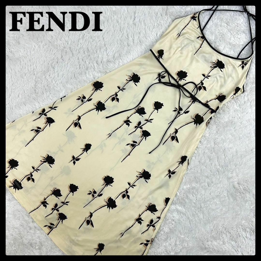 FENDI(フェンディ)のフェンディ FENDI ノースリーブワンピース 花柄 総柄 シルク レーヨン レディースのワンピース(ひざ丈ワンピース)の商品写真