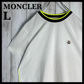 モンクレール(MONCLER)の【人気Lサイズ】モンクレール☆ワンポイントロゴ入り襟切り替えTシャツ ワッペン(Tシャツ/カットソー(半袖/袖なし))