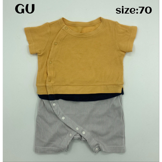 ジーユー(GU)のベビー服 GU 半袖 ワッフル ロンパース 70(ロンパース)