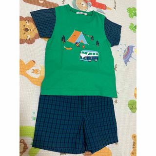 familiar - 未使用に近いファミリア　キャンプtシャツ　チェックパンツのセット