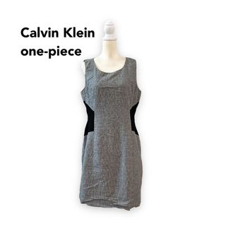 Calvin Klein - カルバンクライン　膝丈ワンピース　ミモレ丈　ノースリーブ　総柄　千鳥格子