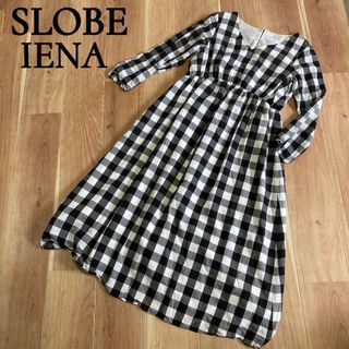 スローブイエナ(SLOBE IENA)の【SLOBE IENA／スローブイエナ】チェック長袖ワンピース 美品 F(ロングワンピース/マキシワンピース)