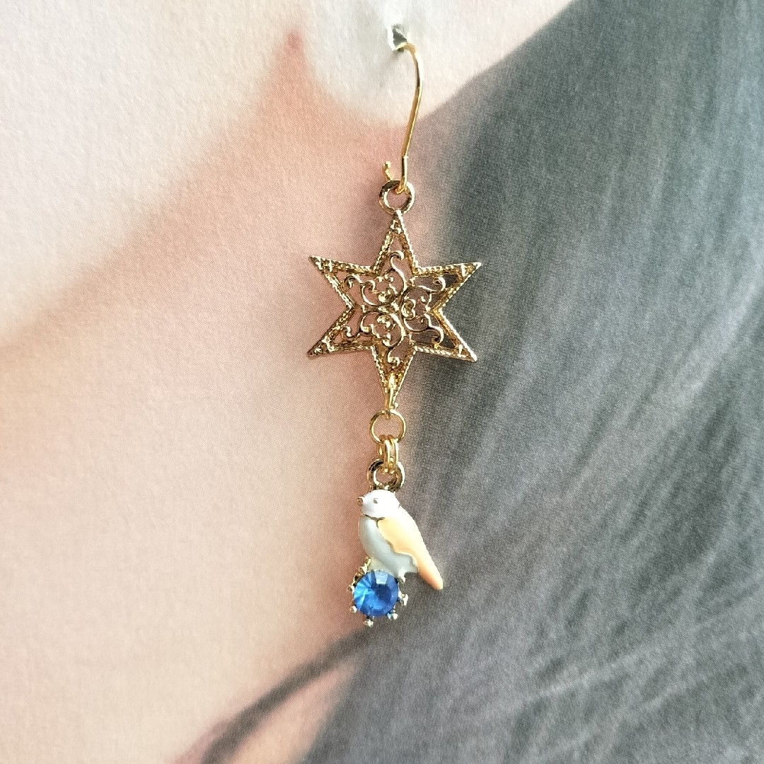 スターピアス☆星ピアス☆インコピアス☆バードピアス☆鳥ピアス☆ハンドメイドピアス ハンドメイドのアクセサリー(ピアス)の商品写真