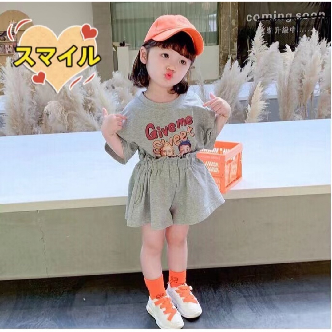 キッズセットアップ　ゆったりＴシャツ　ショートパンツ　女の子夏服ホワイト100 キッズ/ベビー/マタニティのキッズ服女の子用(90cm~)(その他)の商品写真