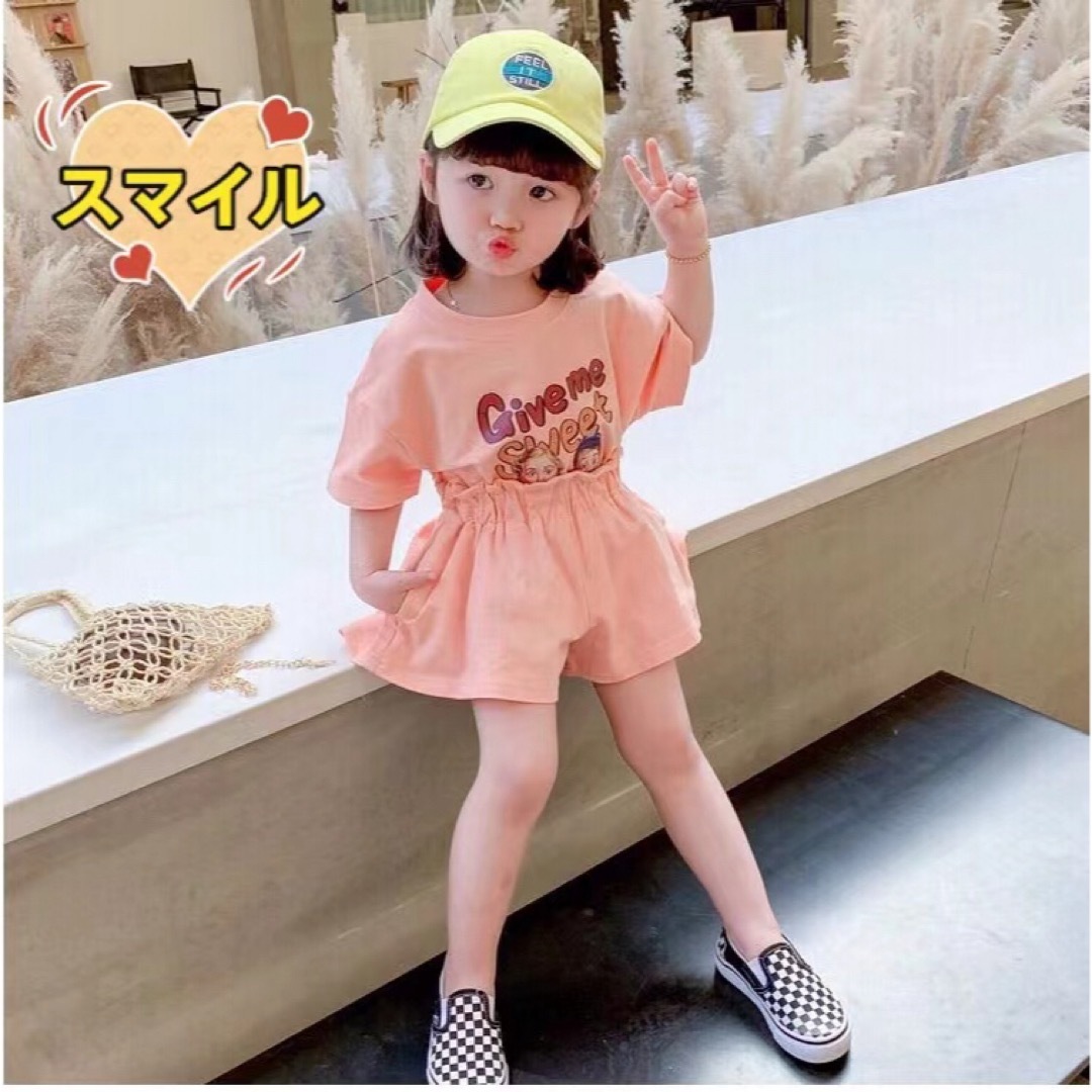 キッズセットアップ　ゆったりＴシャツ　ショートパンツ　女の子夏服ホワイト100 キッズ/ベビー/マタニティのキッズ服女の子用(90cm~)(その他)の商品写真