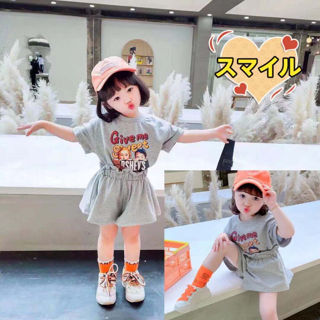 キッズセットアップ　ゆったりＴシャツ　ショートパンツ　女の子夏服ホワイト100 キッズ/ベビー/マタニティのキッズ服女の子用(90cm~)(その他)の商品写真