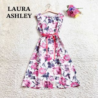 LAURA ASHLEY - 極美品 ローラアシュレイ 大きいサイズ ノースリーブワンピース 花柄 リネン麻