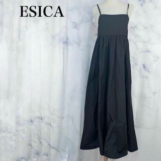 ★【新品・タグ付】ESICA レースアップタフタキャミワンピース　ブラック　M(ロングワンピース/マキシワンピース)