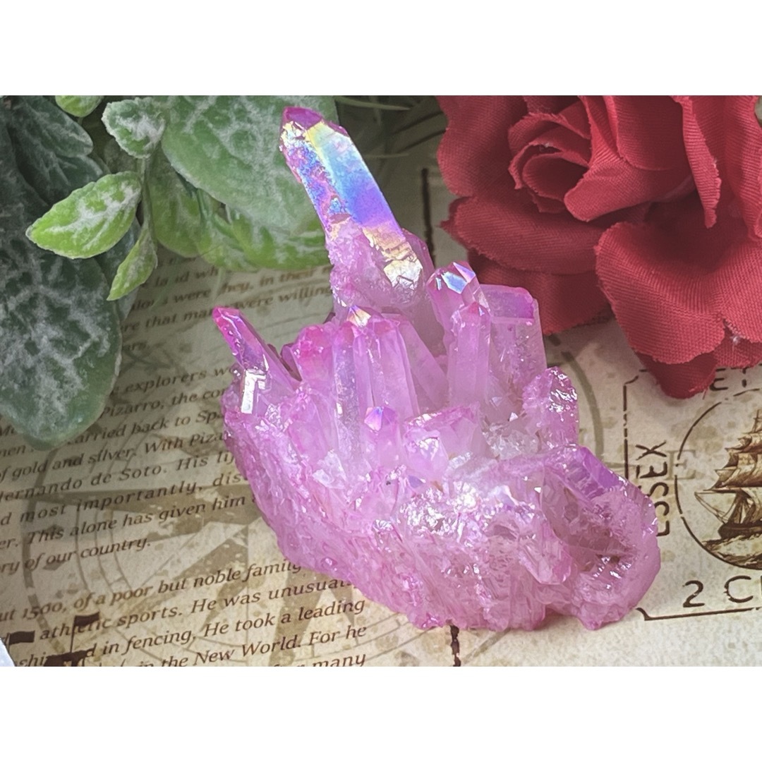 七色の夢໒꒱✨　ピンク　オーラ　水晶　原石　クラスター　クリスタル インテリア/住まい/日用品のインテリア小物(置物)の商品写真