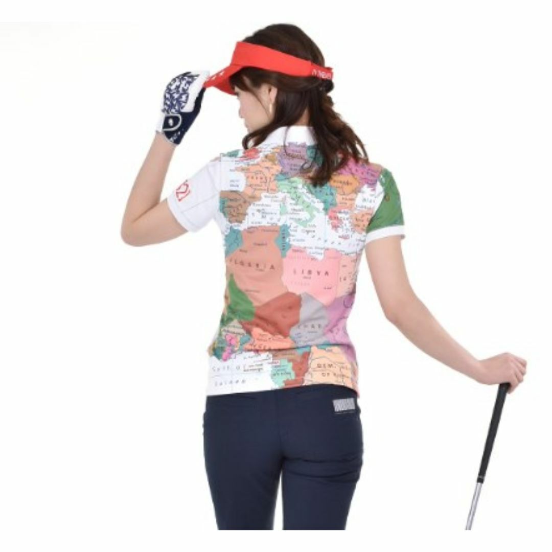 V12(ヴィトゥエルヴ)の【美品】V12 ワールドマップポロ ポロシャツ ゴルフウェア シャツ 世界地図 スポーツ/アウトドアのゴルフ(ウエア)の商品写真
