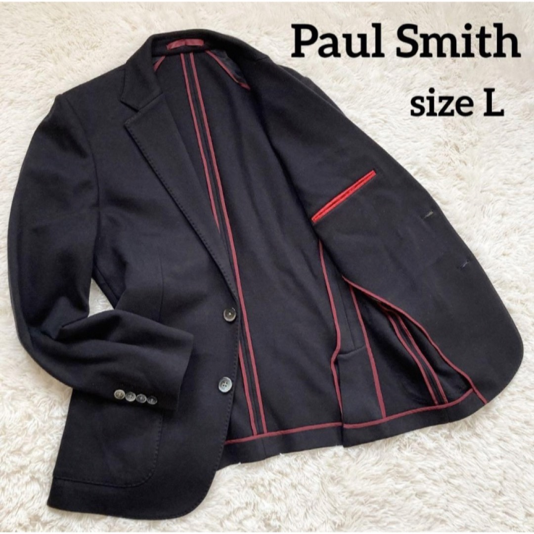 Paul Smith(ポールスミス)の【美品】ピーエスポールスミス アンコンジャケット ストレッチ素材 黒×赤 L メンズのジャケット/アウター(テーラードジャケット)の商品写真