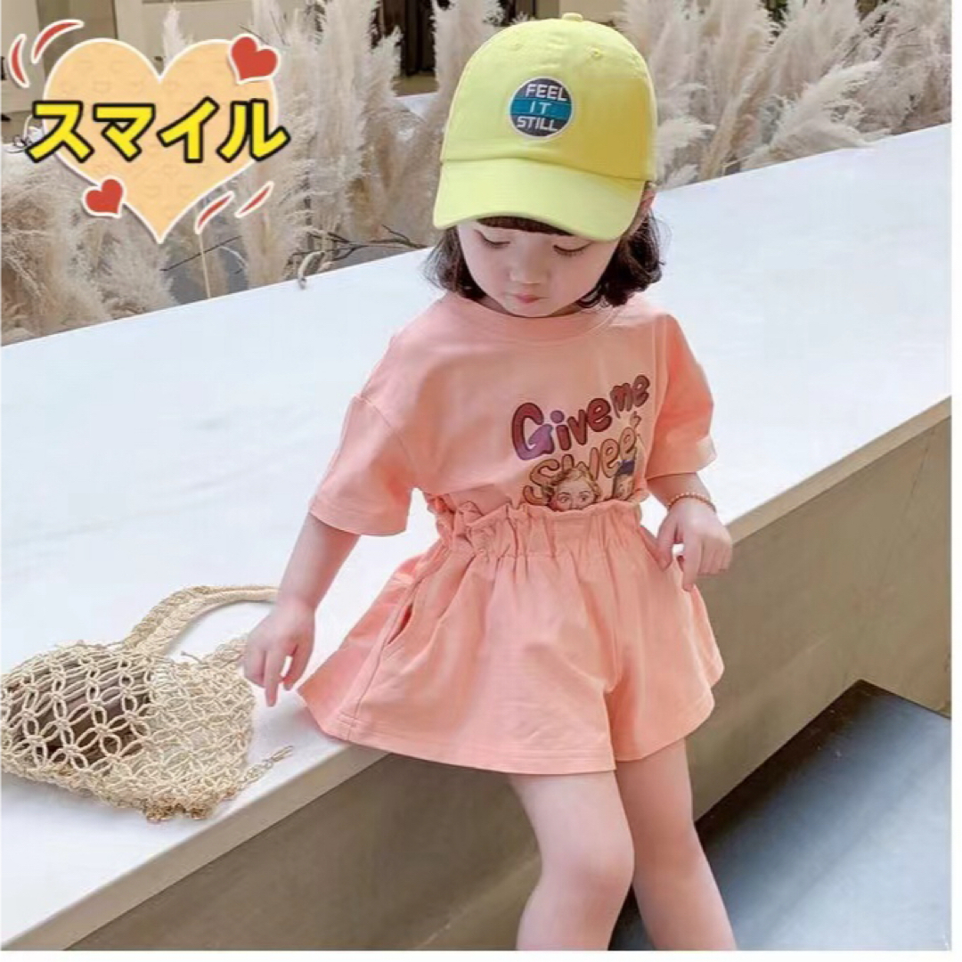 キッズセットアップ　ゆったりＴシャツ　ショートパンツ　女の子夏服ホワイト90 キッズ/ベビー/マタニティのキッズ服女の子用(90cm~)(Tシャツ/カットソー)の商品写真