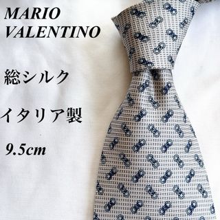 MARIO VALENTINO - 美品★Mario Valentino★グレー★小紋柄★総シルク★ネクタイ★9.5