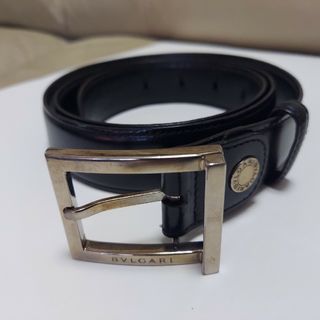 BVLGARI - BVLGARIメンズレザーベルト黒バックルシルバー(値下げしました)