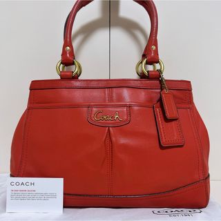 コーチ(COACH)の☆超美品☆送料無料☆COACHコーチレザーハンドバッグ☆オレンジ系☆保存袋付き☆(ハンドバッグ)