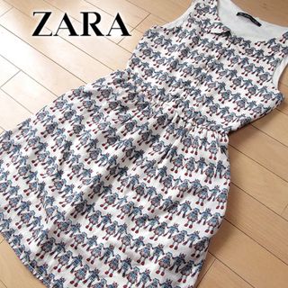 ザラ(ZARA)の美品 (EUR)M ザラ ZARA ロボット柄ワンピース ホワイト(ミニワンピース)