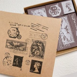 【再入荷】09 アンティークデザイン スタンプセット コラージュ素材(印鑑/スタンプ/朱肉)
