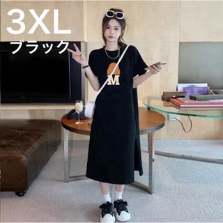 ロングスカートワンピース　3XL オーバーサイズ　大きめ　Mロゴ　ロゴ入り　半袖(ロングワンピース/マキシワンピース)