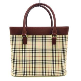 バーバリー(BURBERRY)のBurberry(バーバリー) ハンドバッグ美品  - ベージュ×ボルドー チェック柄 ジャガード×レザー(ハンドバッグ)