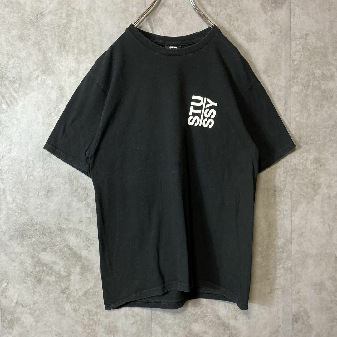 STUSSY(ステューシー)の【背面ビッグロゴプリント】stussy古着Tシャツ黒ブラックMストリート半袖 メンズのトップス(Tシャツ/カットソー(半袖/袖なし))の商品写真