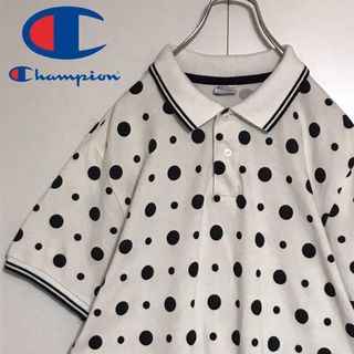 チャンピオン(Champion)の【水玉総柄】チャンピオン　袖ロゴ入りポロシャツ　希少デザイン　A1052(ポロシャツ)