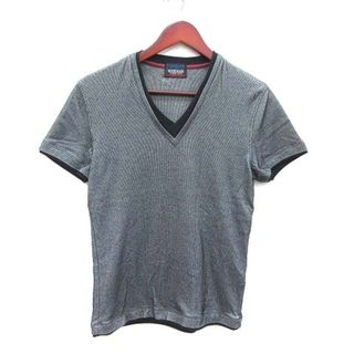 ニコルクラブフォーメン(NICOLE CLUB FOR MEN)のニコルクラブフォーメン Tシャツ 半袖 Vネック ストライプ 46 黒(Tシャツ/カットソー(半袖/袖なし))