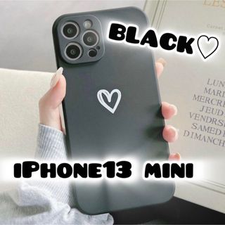 アイフォーン(iPhone)の【iPhone13mini】iPhoneケース 黒 ブラック ハート 手書き(iPhoneケース)