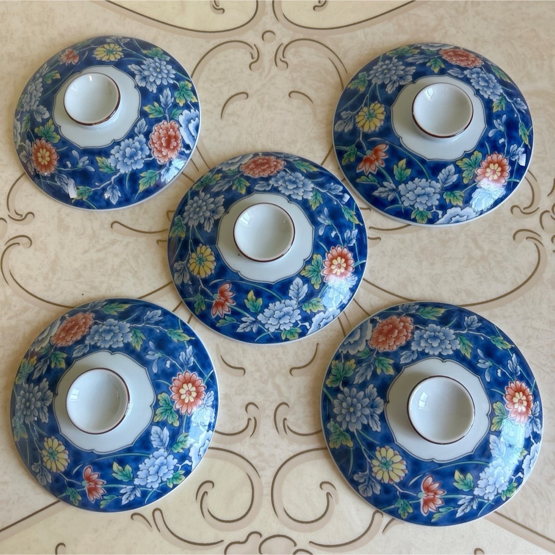 美濃焼 - 前畑陶器 庫山窯 蓋付き煮物碗 5客セット 色絵 染付 美濃焼 - 前畑陶器 庫山窯 蓋付き煮物碗 5客セット 色絵 染付