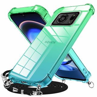 【色: グリーン】AQUOS R6 ケース クリア ショルダー ストラップ グラ(その他)