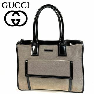 Gucci - 【極美品】GUCCI キャンバス ハンドバッグ A4収納可能 グレー イタリア製