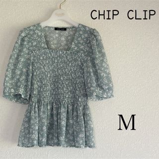 CHIP CLIP シャーリング　トップス　花柄　ペプラム　ショート丈(シャツ/ブラウス(長袖/七分))