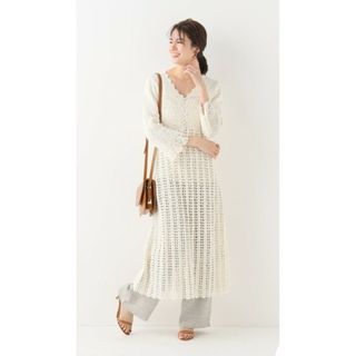 IENA - イエナ ロング ワンピース リネン 編み ナチュラル 美品 ニット  白