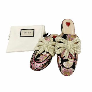 グッチ(Gucci)の⭐️良品⭐️ グッチ プリンスタウン ボウ ブロケード ミュール ピンク(サンダル)