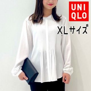 ユニクロ(UNIQLO)の【美品】ユニクロ　レーヨンピンタックブラウス　ホワイト　白　XL　長袖(シャツ/ブラウス(長袖/七分))