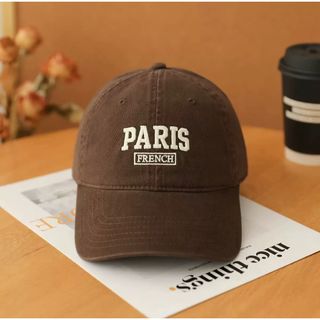 ロゴキャップ PARIS キャップ ブラウン 帽子 韓国 小顔効果 UV防止(キャップ)