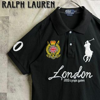 ポロラルフローレン(POLO RALPH LAUREN)の希少 美品 ポロバイラルフローレン ポロシャツ オリンピック 刺繍ロゴ 黒 M(ポロシャツ)