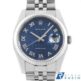 ロレックス(ROLEX)のロレックス デイトジャスト 116234 ブルー 彫りコンピューター ローマ 5列 ジュビリーブレス M番 メンズ 中古 腕時計(腕時計(アナログ))
