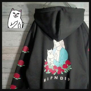 リップンディップ(RIPNDIP)の【希少デザイン】リップンディップ☆バックビッグロゴ入りパーカー 袖薔薇 即完売(パーカー)