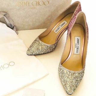 ジミーチュウ(JIMMY CHOO)の美品ジミーチュウ　グラデーション　ピンクシルバー　グリッターパンプス　ブライダル(ハイヒール/パンプス)