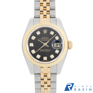 ロレックス(ROLEX)のロレックス デイトジャスト 10Pダイヤ 179173G ブラック F番 レディース 中古 腕時計(腕時計)