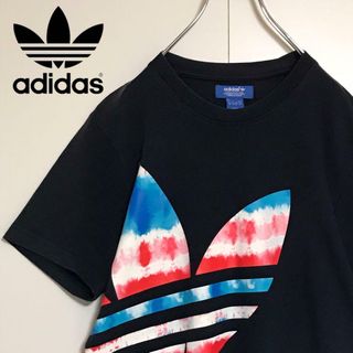 アディダス(adidas)の【希少】アディダス　ビッグプリントロゴ入りTシャツ　ブラック　A1049(Tシャツ/カットソー(半袖/袖なし))