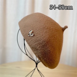 【大人気】新品 秋冬 ベレー帽 Mサイズ 韓国 モカ 帽子 ハート　レディース(ハンチング/ベレー帽)