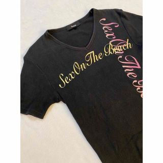 アーカイブ(Archive)の00s  archive ラメプリント　Vネック　カットソー　y2k グランジ(Tシャツ/カットソー(半袖/袖なし))