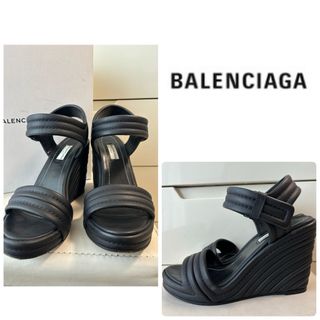 Balenciaga - バレンシアガ　ブラックレザー　厚底　サンダル　ウエッジ　黒　ストラップ