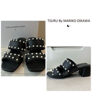 TSURU by Mariko Oikawa - 定価3万　ツルバイマリコオイカワ　ブラックレザー　パール　サンダル　ミュール