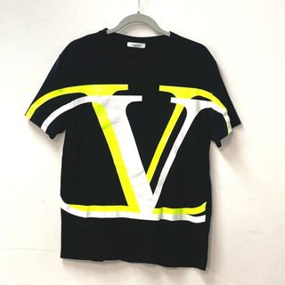 ヴァレンティノ VALENTINO Vロゴ UV3MG08C6K7 アパレル クルーネック 丸首 トップス 半袖Ｔシャツ コットン ブラック×ネオンイエロー